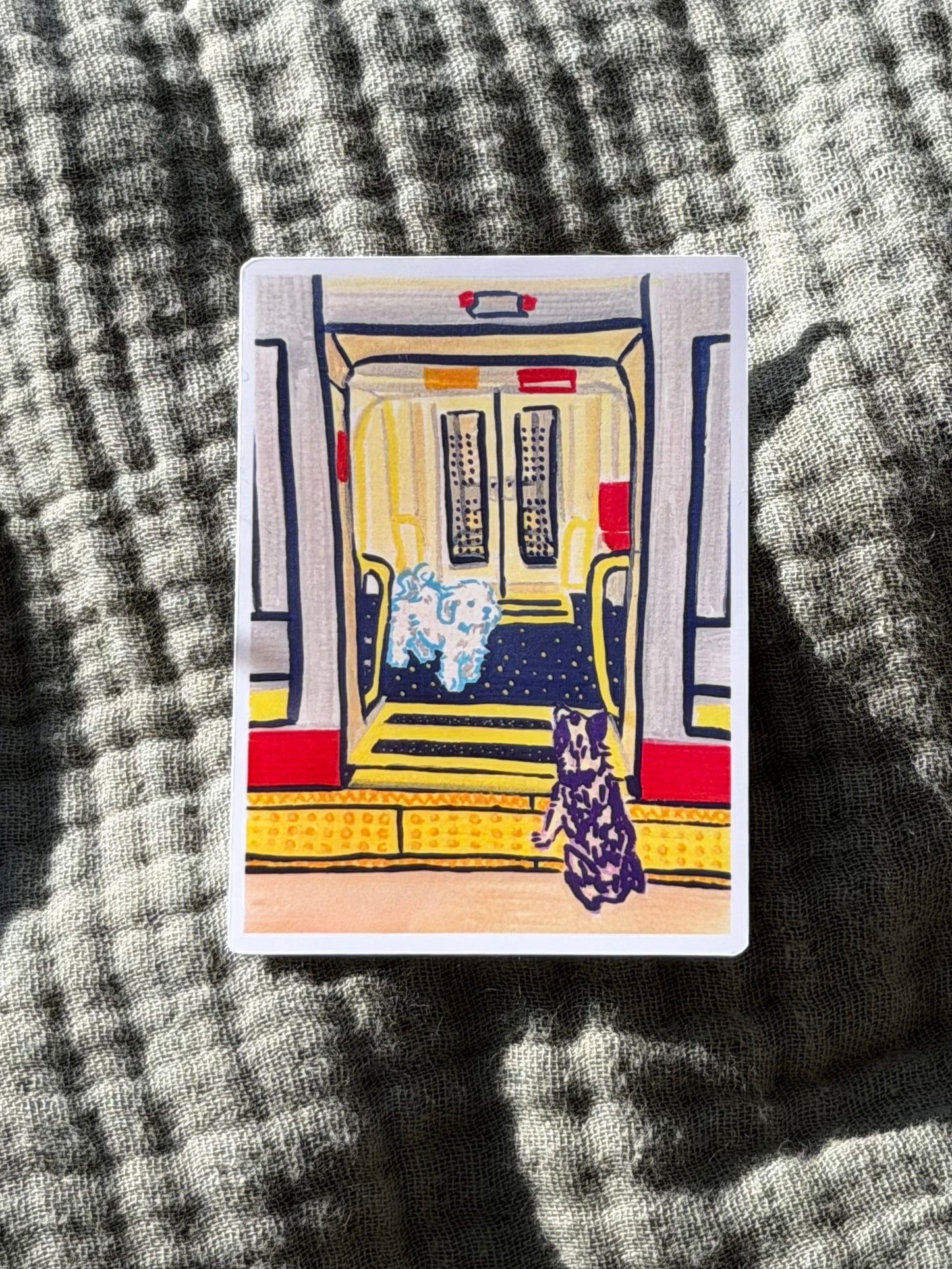 Dogs Waiting for the Train – Metro Scene Sticker