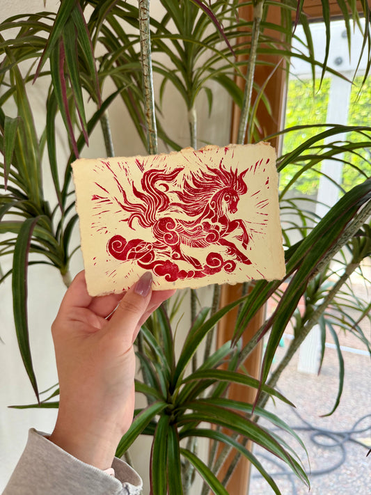 Year of the Horse linocut block print